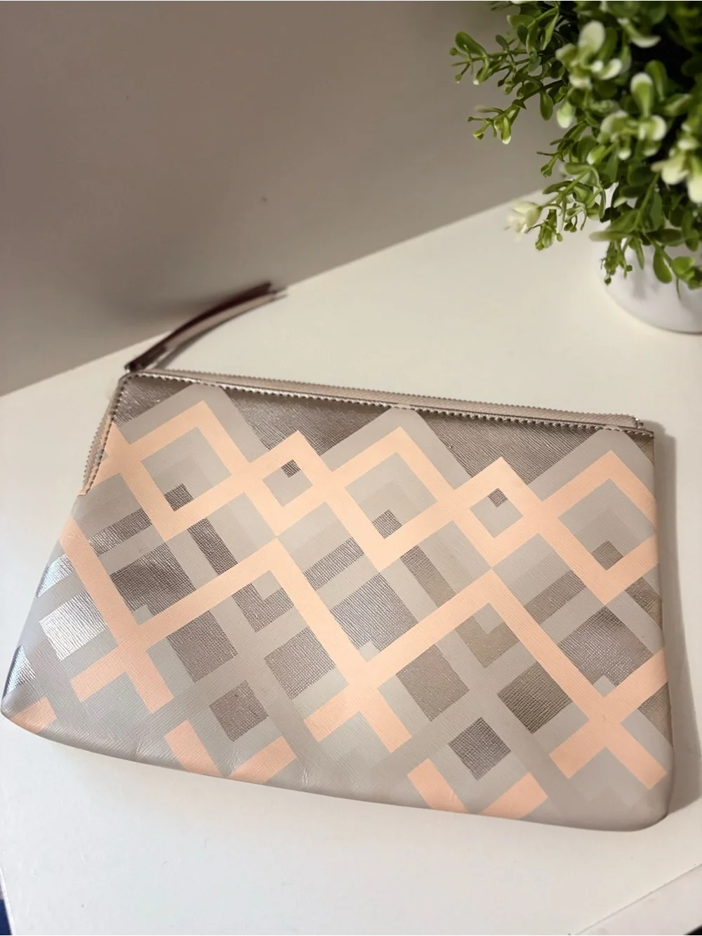 Stella & Dot Hello Gorgeous Metallic Chevron Zipper Clutch Pouch